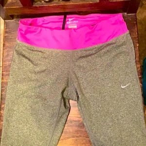 Nike dry fit running leggings pink and gray